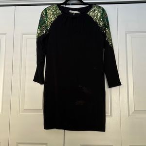 Trina Turk Black Sequined Shoulder Belted Dress